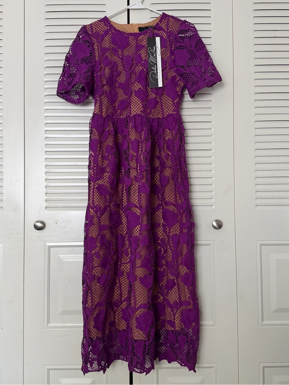 Dalia MacPhee Purple Floral Lace Midi Dress Size S - Picture 2 of 9